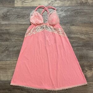 Victoria's Secret Women's Pink Lace Trim Babydoll Nightgown Sz Small
